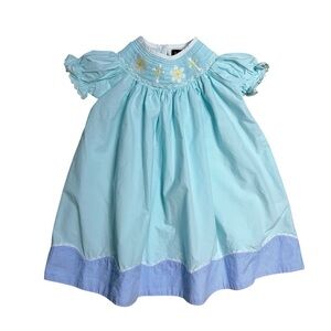 Lil Cactus Light Blue Floral and Crosses Smocked Baby Dress 12-24 mo